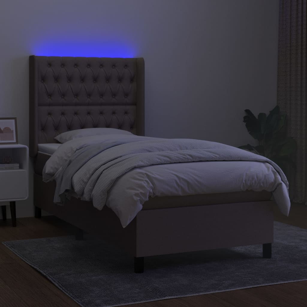 Krevet box spring s madracem LED smeđesivi 100x200 cm tkanina