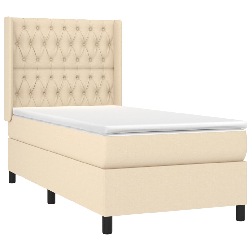 Krevet box spring s madracem LED krem 100x200 cm od tkanine