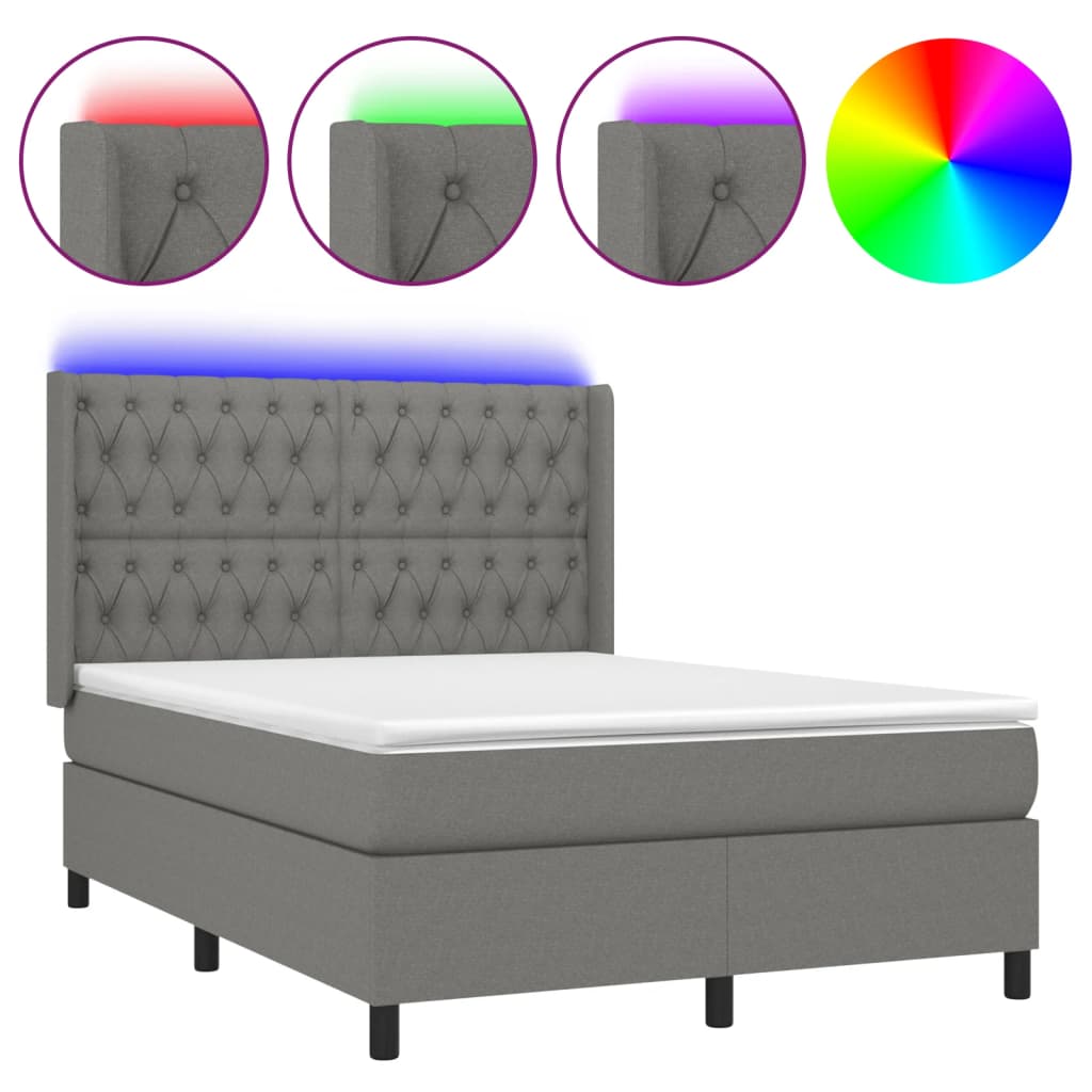 Krevet box spring s madracem LED tamnosivi 140x190 cm tkanina