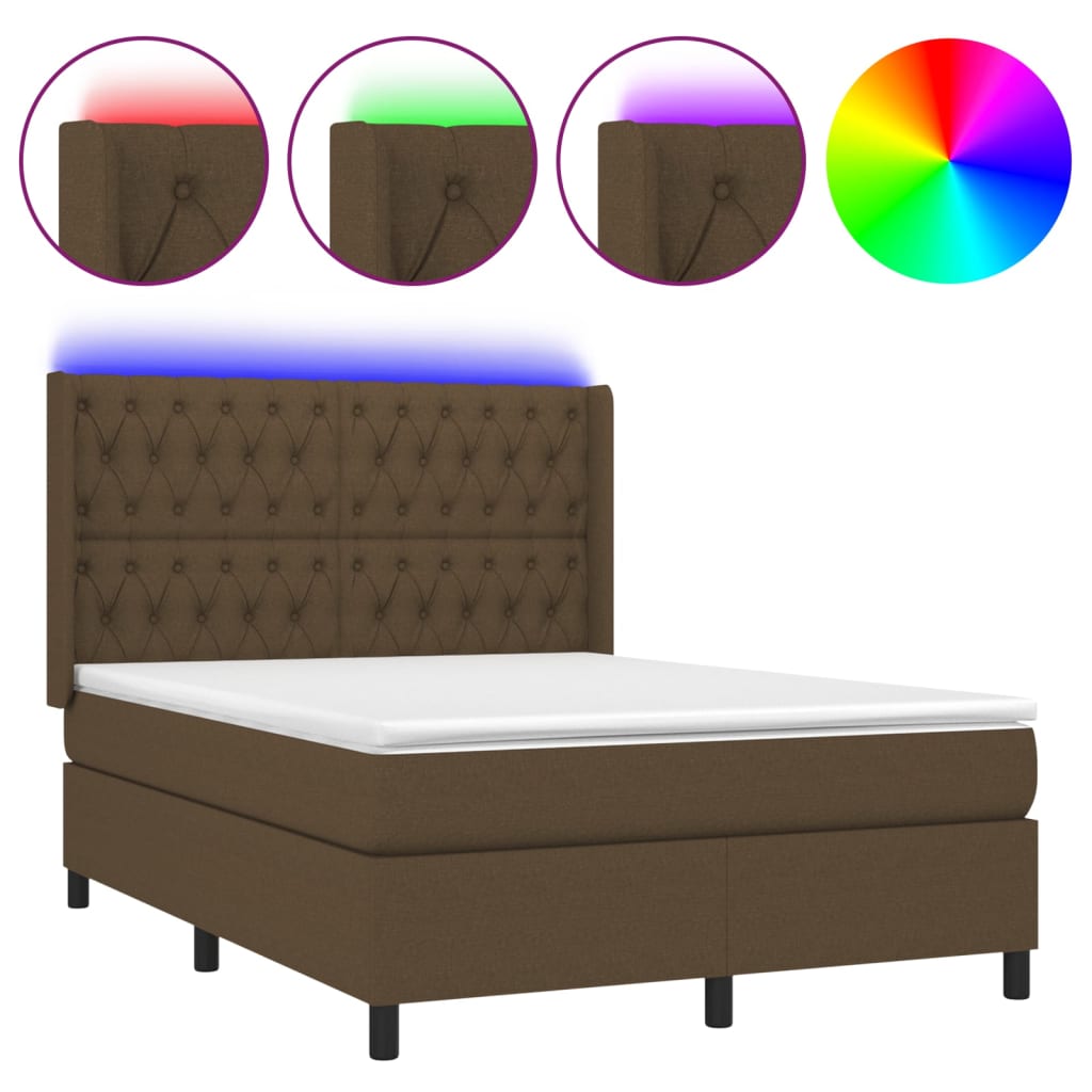 Krevet box spring s madracem LED tamnosmeđi 140x190 cm tkanina