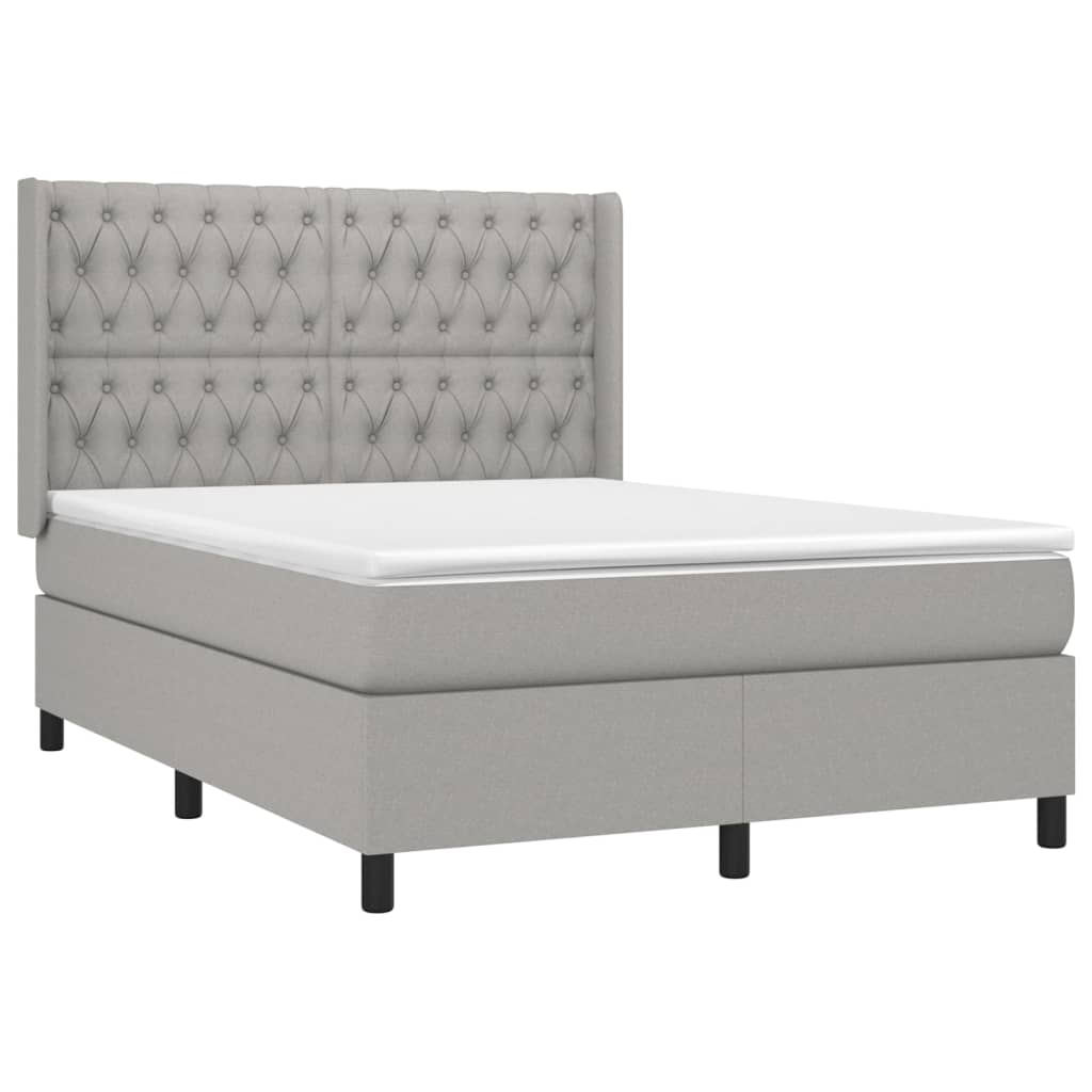Krevet box spring s madracem LED svjetlosivi 140x200 cm tkanina