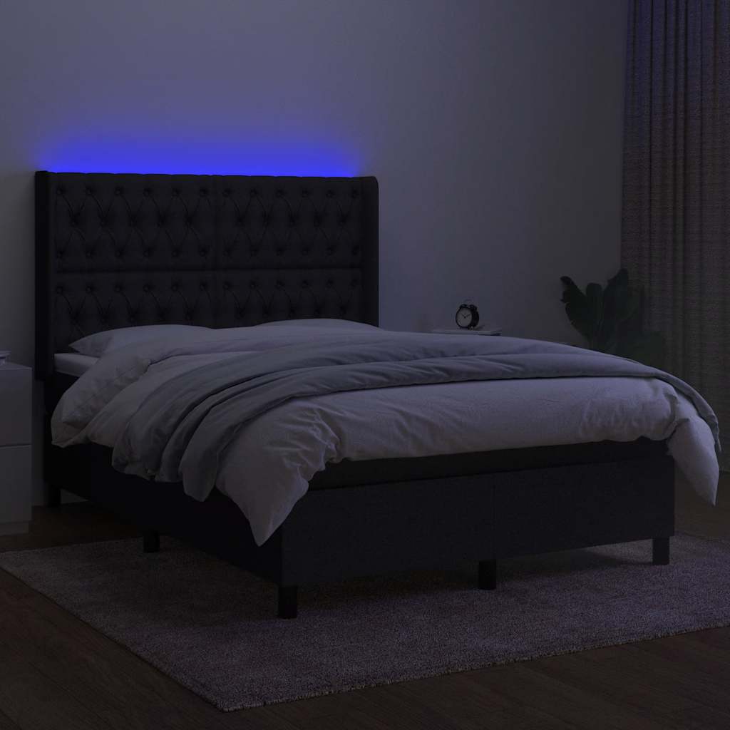 Krevet box spring s madracem LED crni 140x200 cm od tkanine