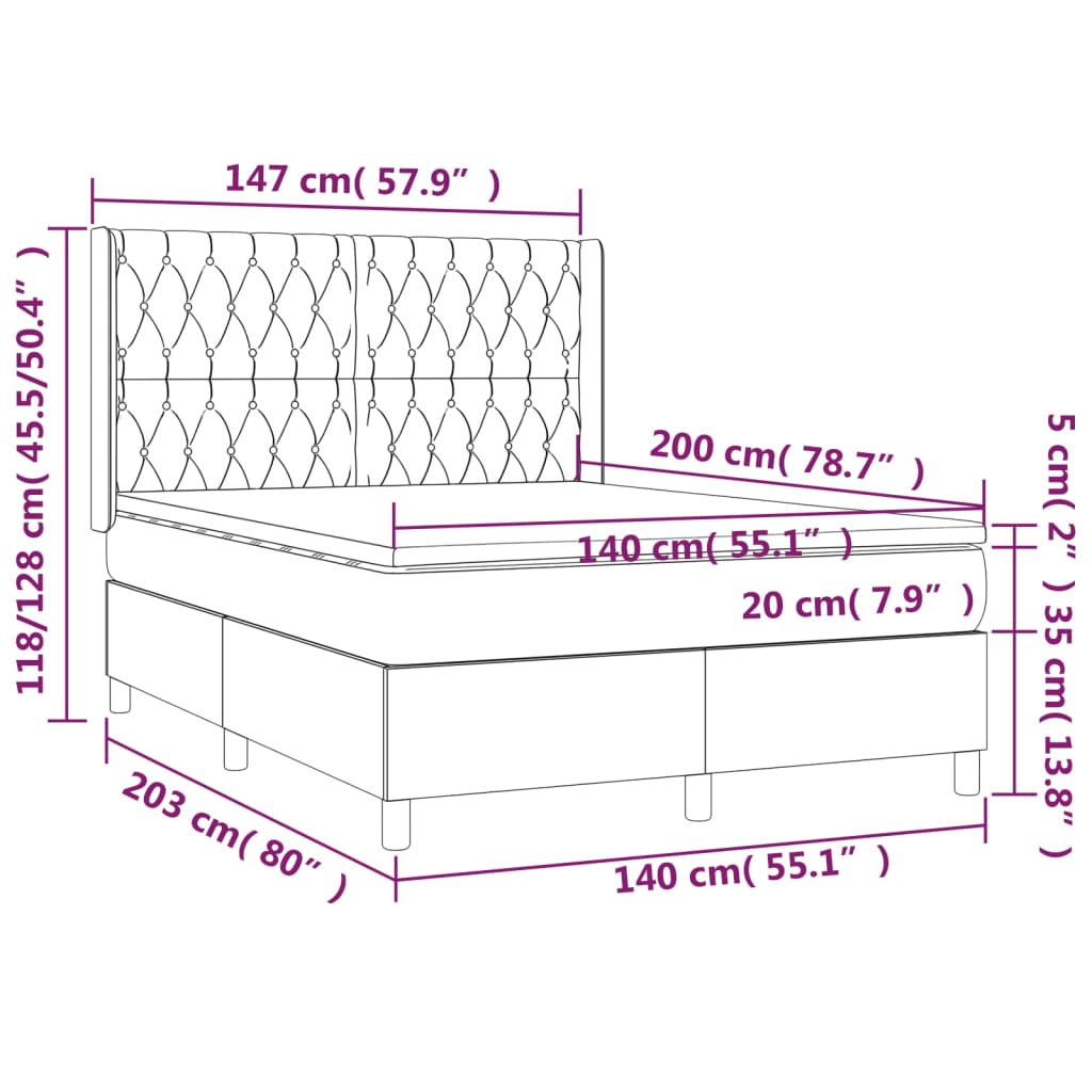 Krevet box spring s madracem LED krem 140x200 cm od tkanine