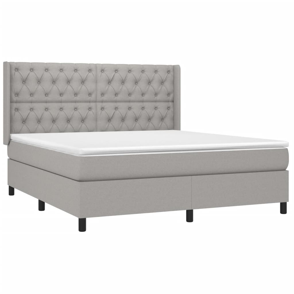 Krevet box spring s madracem LED svjetlosivi 160x200 cm tkanina