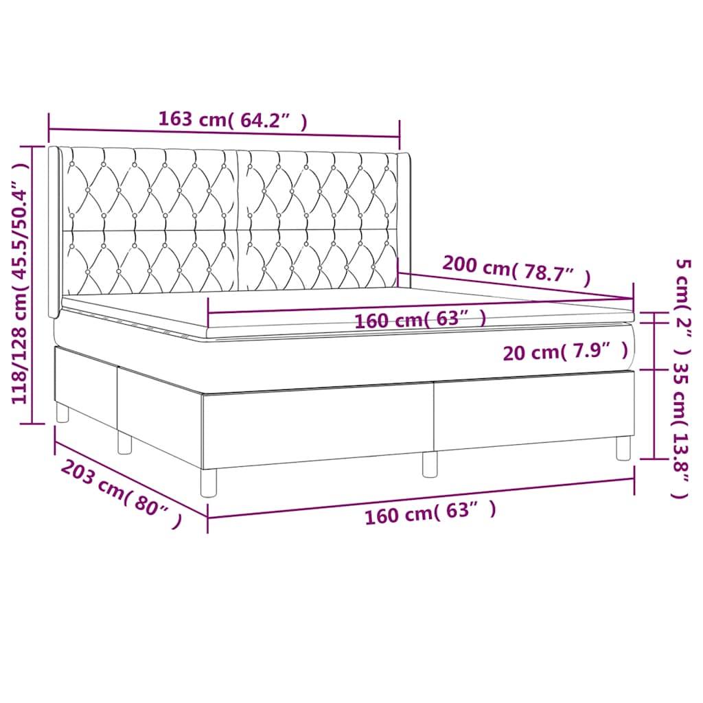 Krevet box spring s madracem LED crni 160x200 cm od tkanine