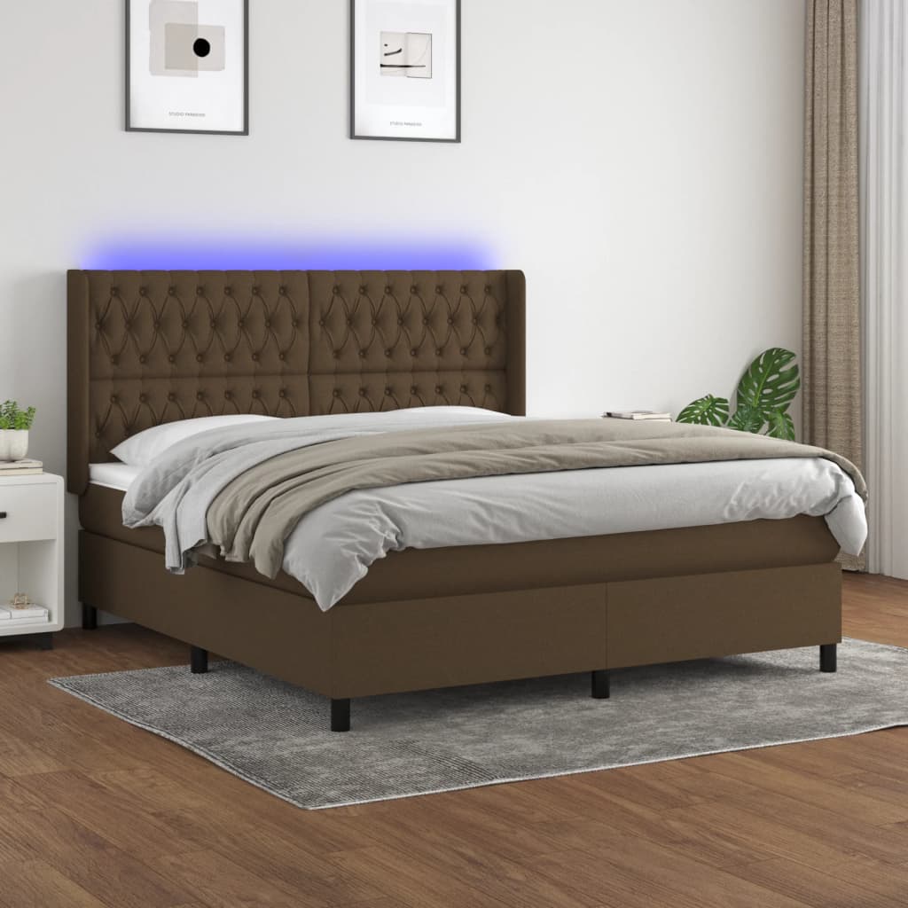 Krevet box spring s madracem LED tamnosmeđi 180x200 cm tkanina