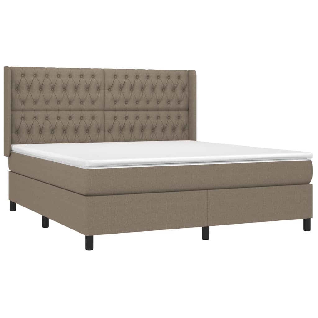 Krevet box spring s madracem LED smeđesivi 180x200 cm tkanina