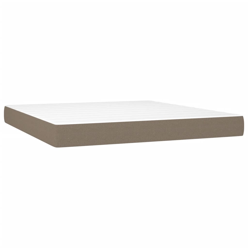 Krevet box spring s madracem LED smeđesivi 180x200 cm tkanina