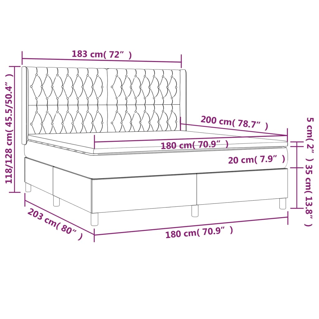 Krevet box spring s madracem LED krem 180x200 cm od tkanine