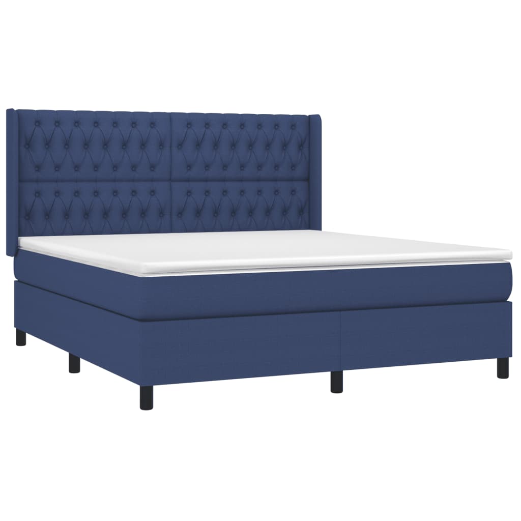 Krevet box spring s madracem LED plavi 180x200 cm od tkanine