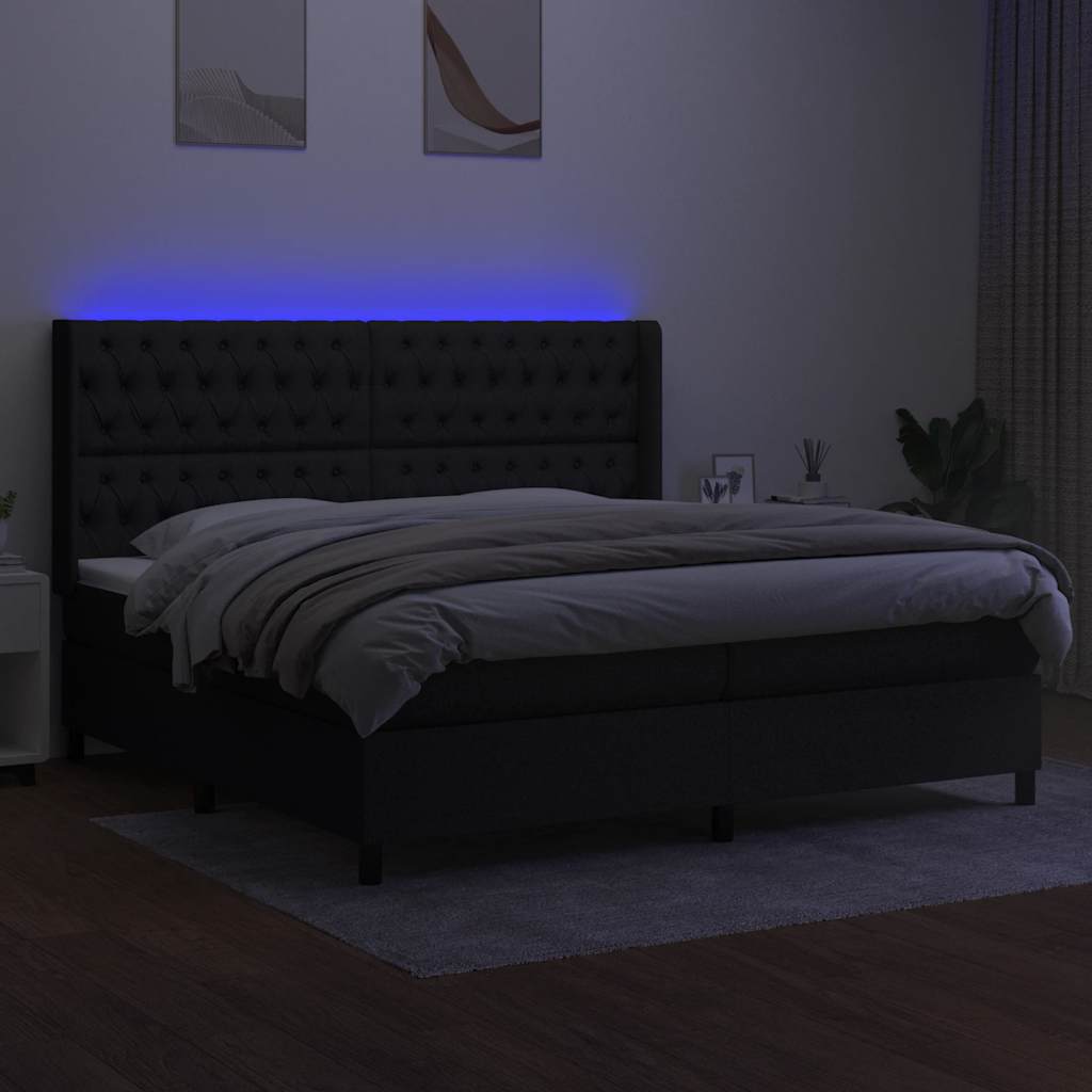 Krevet box spring s madracem LED crni 200x200 cm od tkanine