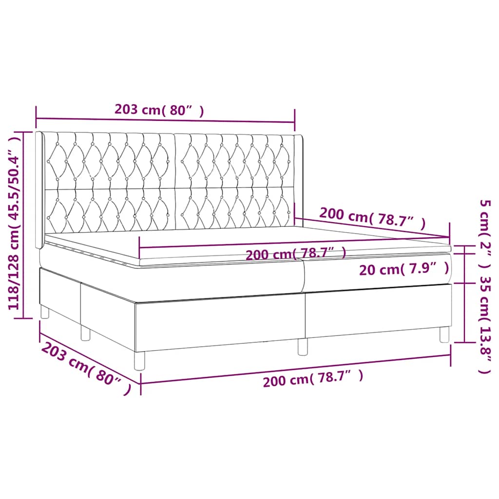 Krevet box spring s madracem LED crni 200x200 cm od tkanine