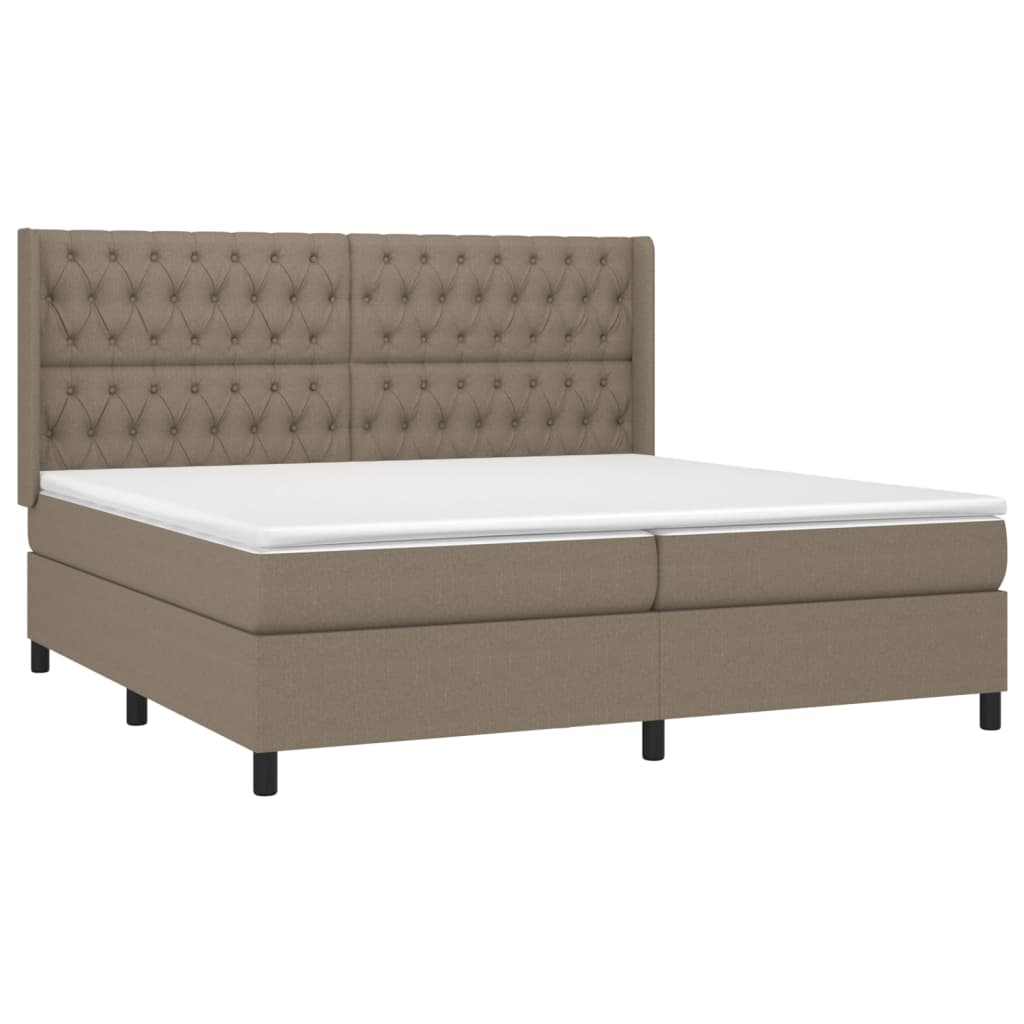 Krevet box spring s madracem LED smeđesivi 200x200 cm tkanina