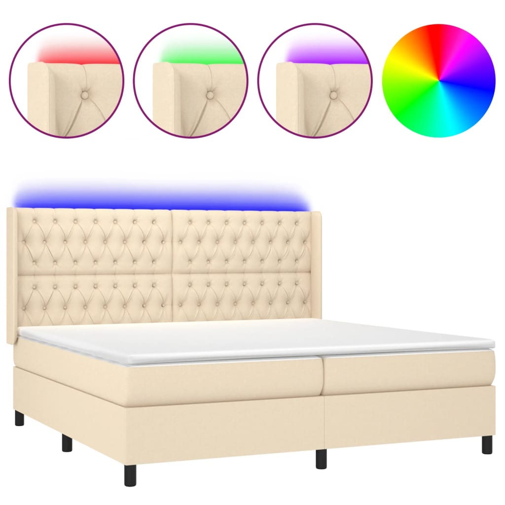 Krevet box spring s madracem LED krem 200x200 cm od tkanine
