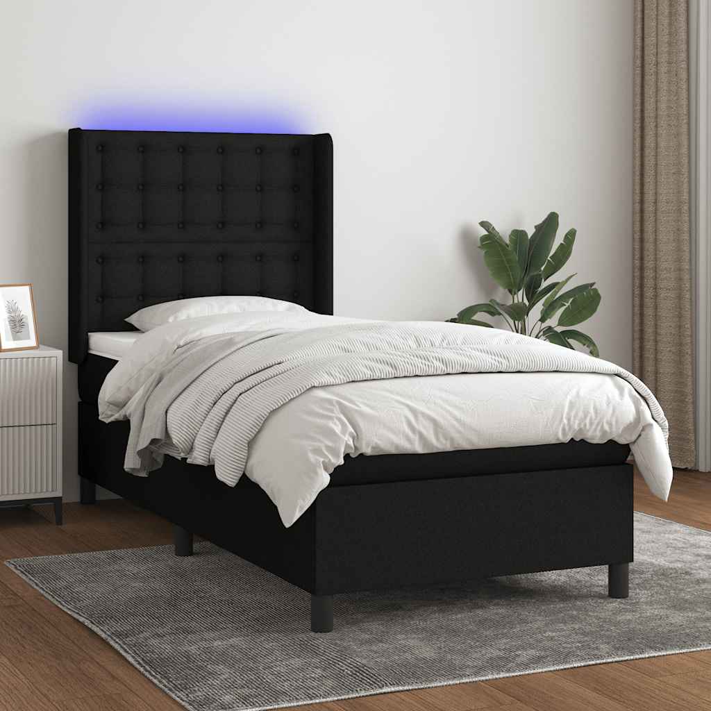 Krevet box spring s madracem LED crni 80 x 200 cm od tkanine