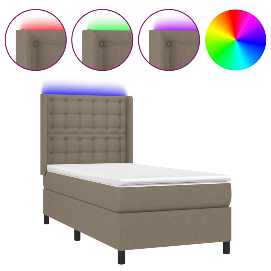 Krevet box spring s madracem LED smeđesivi 80 x 200 cm tkanina