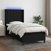 Krevet box spring s madracem LED crni 90x200 cm od tkanine