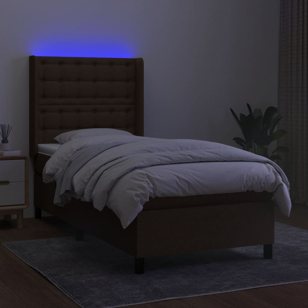 Krevet box spring s madracem LED tamnosmeđi 90x200 cm tkanina