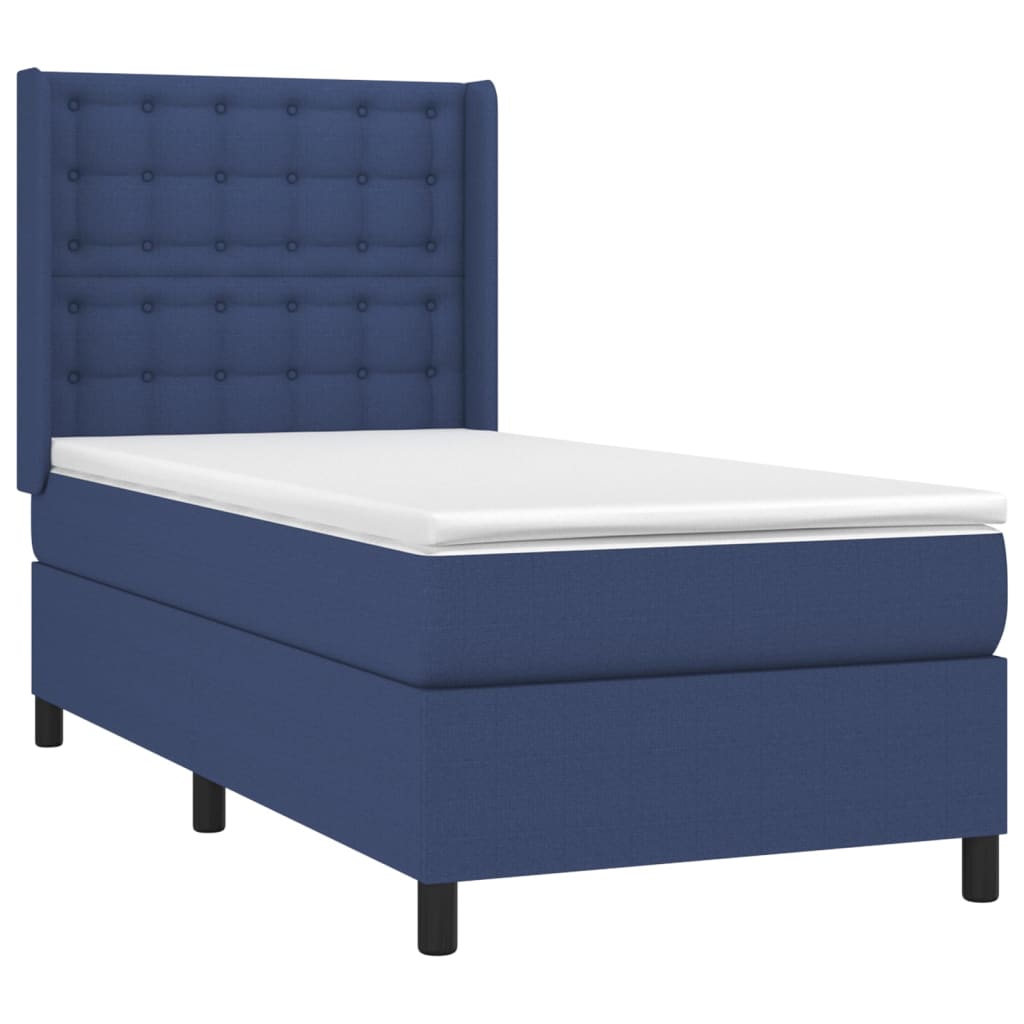 Krevet box spring s madracem LED plavi 90x200 cm od tkanine