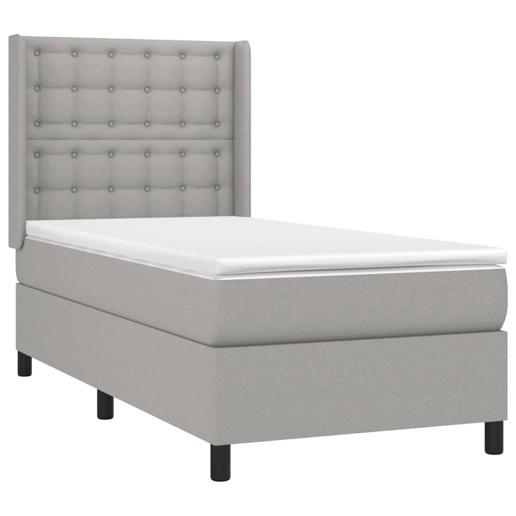 Krevet box spring s madracem LED svjetlosivi 100x200 cm tkanina