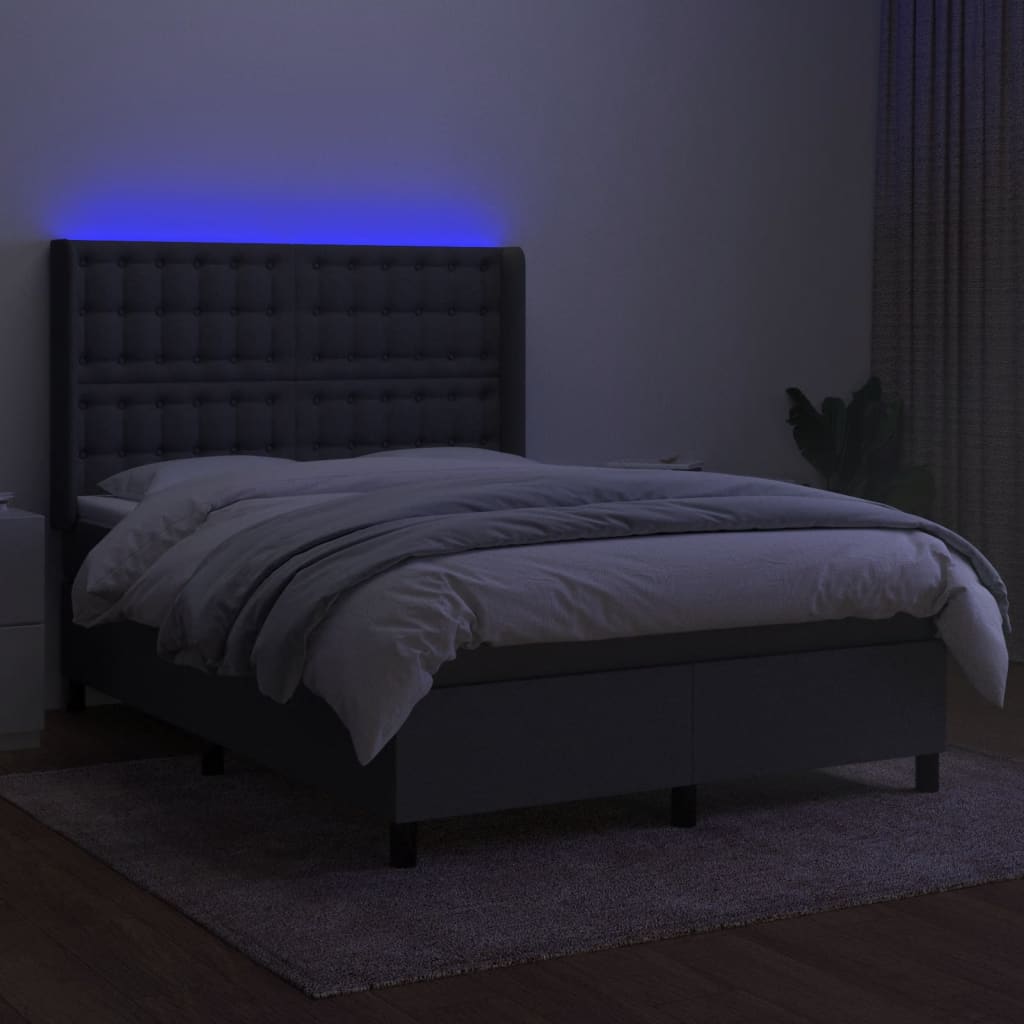 Krevet box spring s madracem LED tamnosivi 140x190 cm tkanina