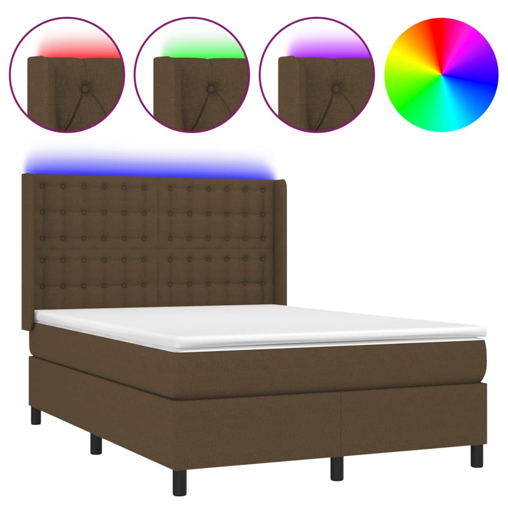 Krevet box spring s madracem LED tamnosmeđi 140x190 cm tkanina