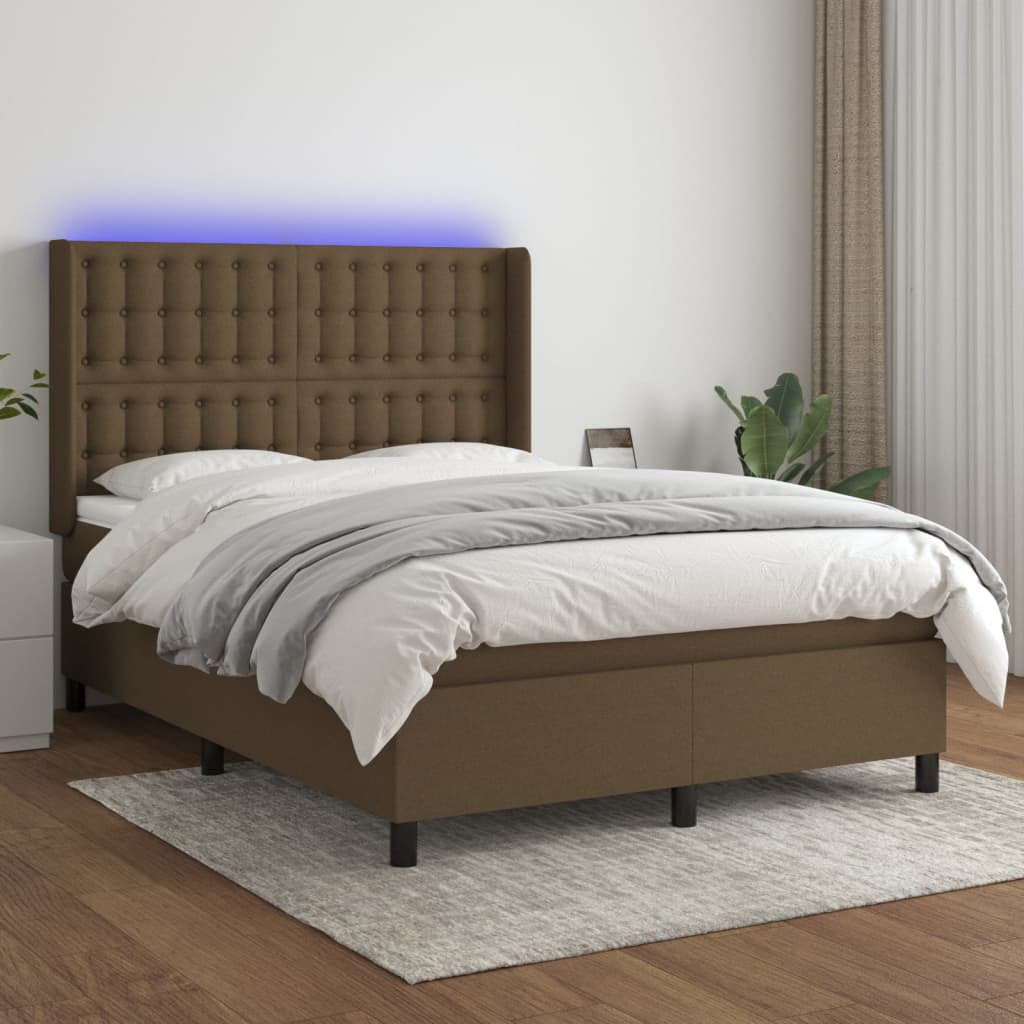 Krevet box spring s madracem LED tamnosmeđi 140x190 cm tkanina