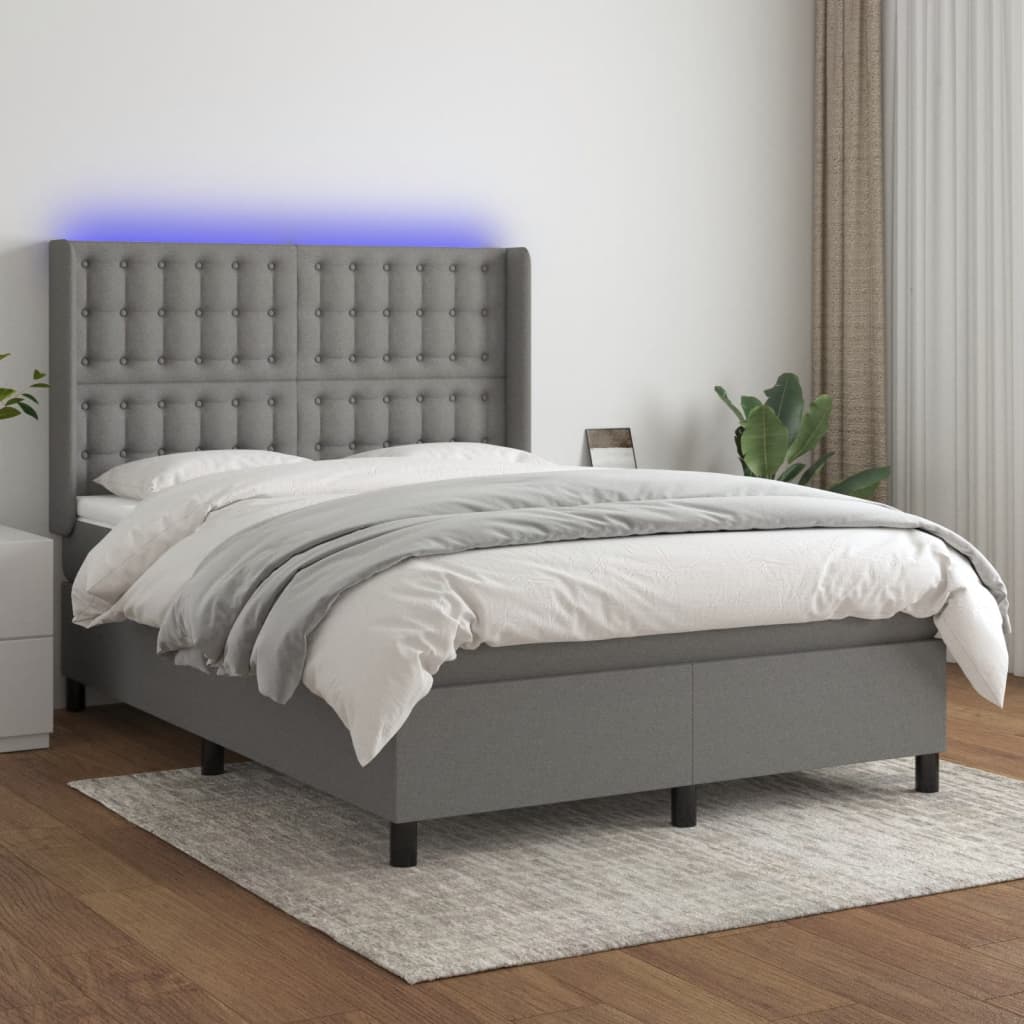 Krevet box spring s madracem LED tamnosivi 140x200 cm tkanina