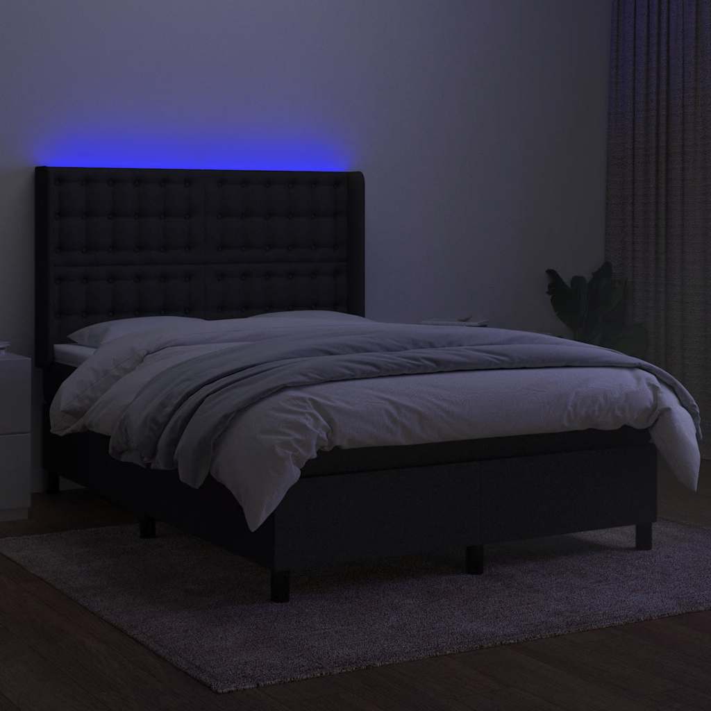 Krevet box spring s madracem LED crni 140x200 cm od tkanine