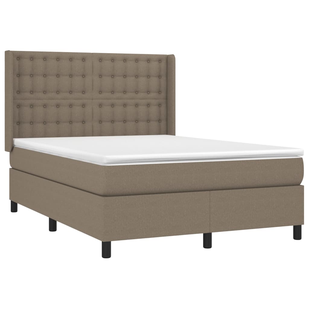Krevet box spring s madracem LED smeđesivi 140x200 cm tkanina