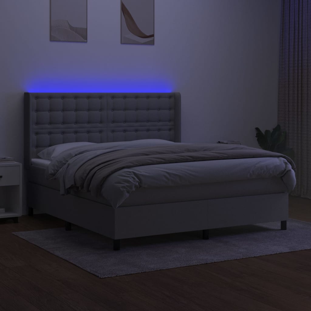 Krevet box spring s madracem LED svjetlosivi 160x200 cm tkanina