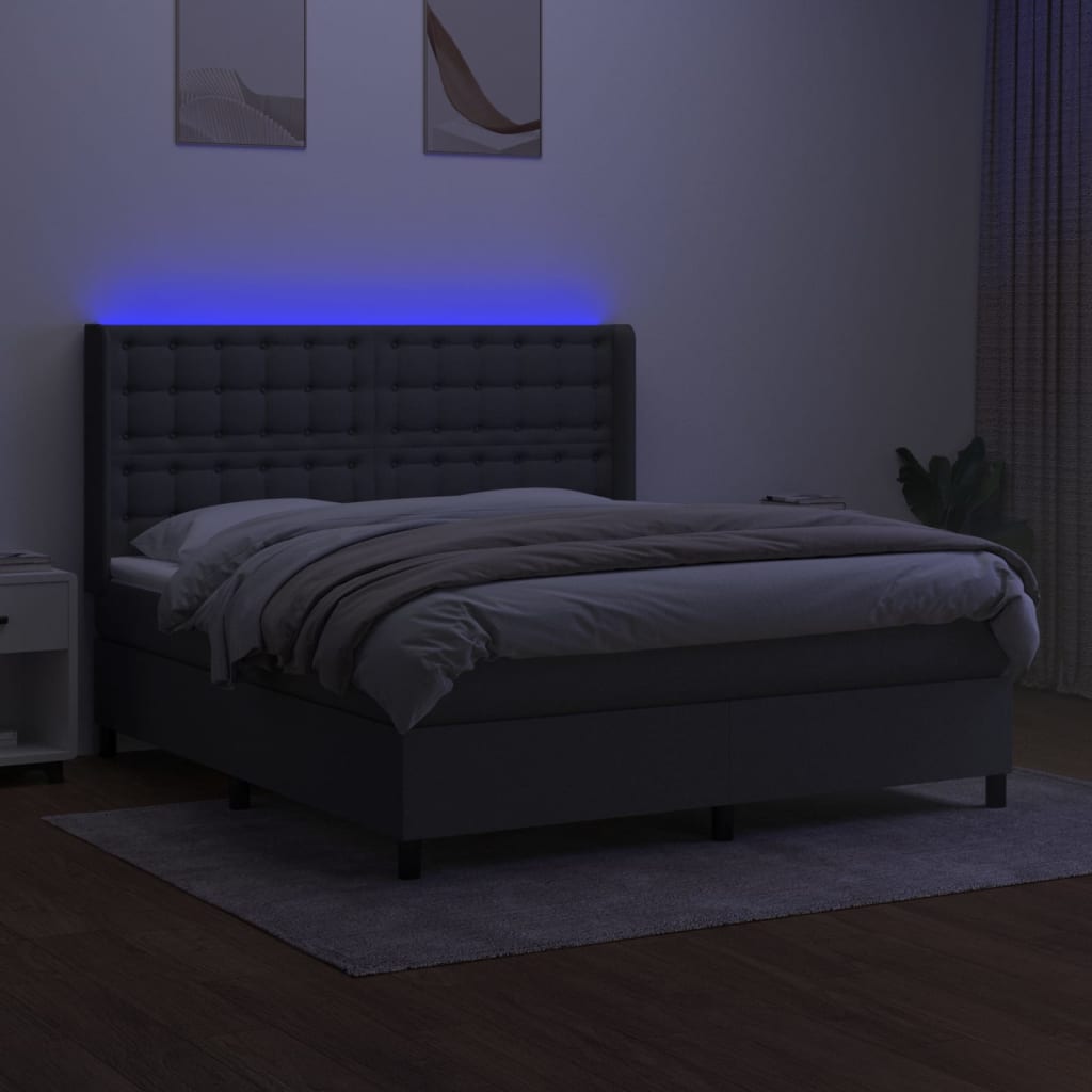 Krevet box spring s madracem LED tamnosivi 180x200 cm tkanina