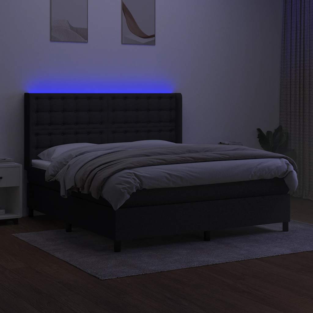 Krevet box spring s madracem LED crni 180x200 cm od tkanine
