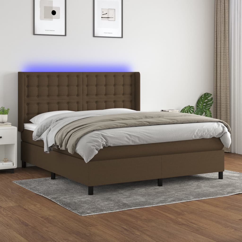 Krevet box spring s madracem LED tamnosmeđi 180x200 cm tkanina