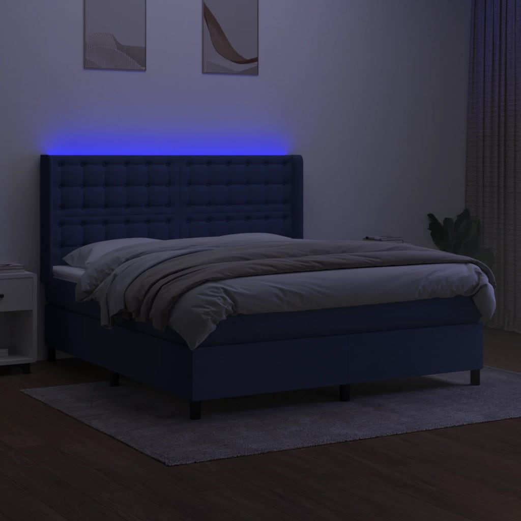 Krevet box spring s madracem LED plavi 180x200 cm od tkanine