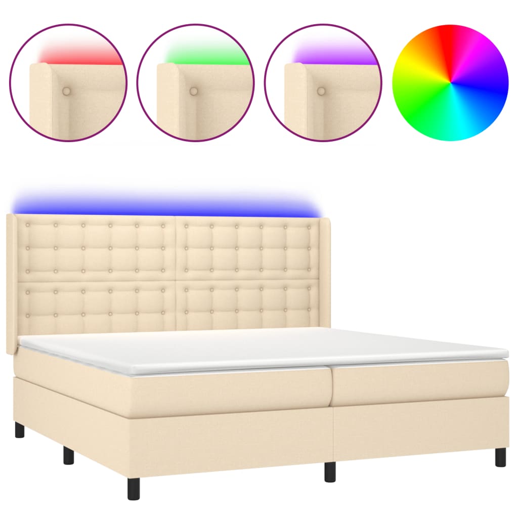 Krevet box spring s madracem LED krem 200x200 cm od tkanine