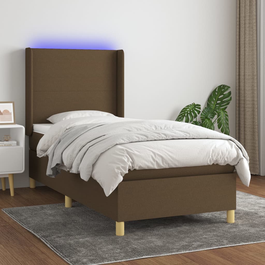 Krevet box spring s madracem LED tamnosmeđi 80 x 200 cm tkanina