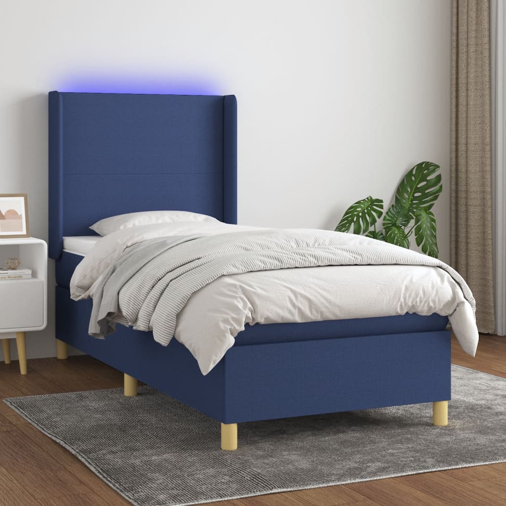 Krevet box spring s madracem LED plavi 80 x 200 cm od tkanine