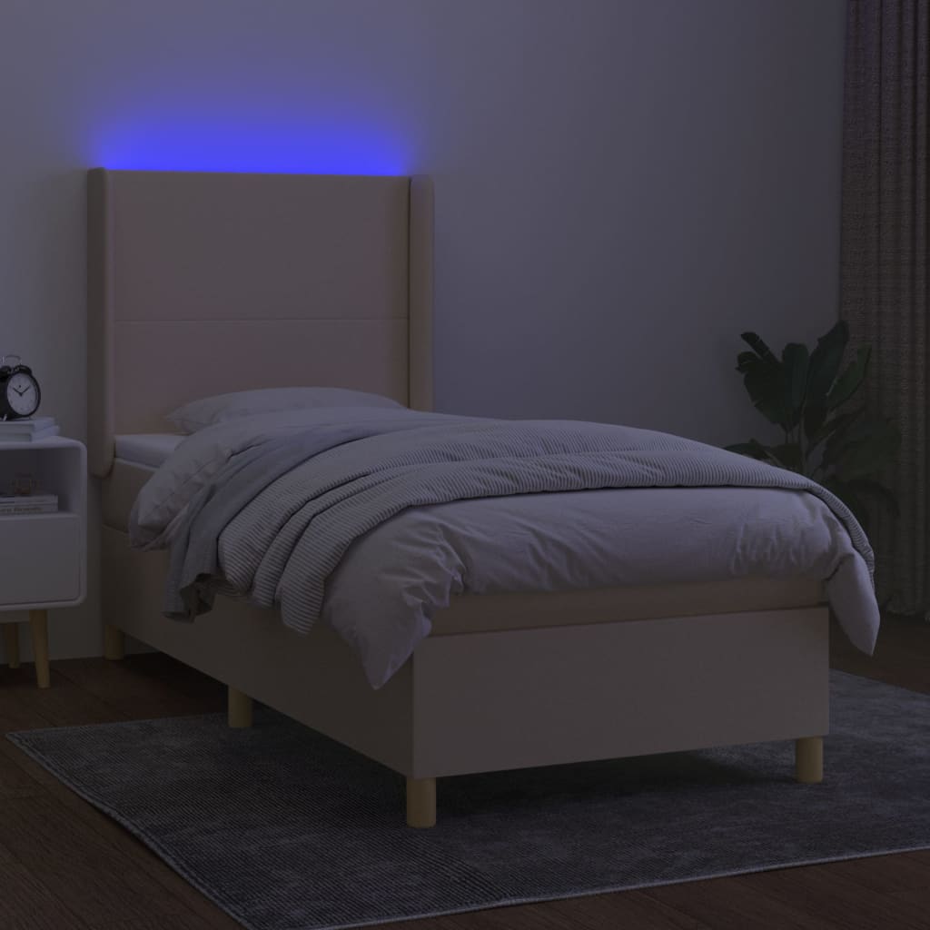 Krevet box spring s madracem LED krem 90x200 cm od tkanine