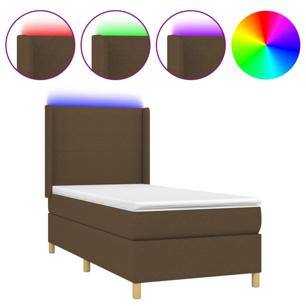 Krevet box spring s madracem LED tamnosmeđi 100x200 cm tkanina