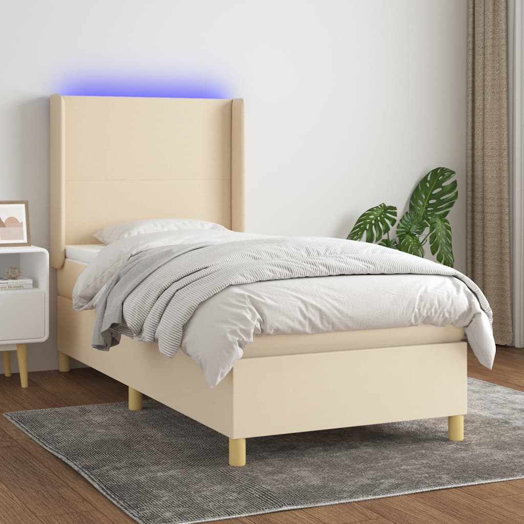 Krevet box spring s madracem LED krem 100x200 cm od tkanine