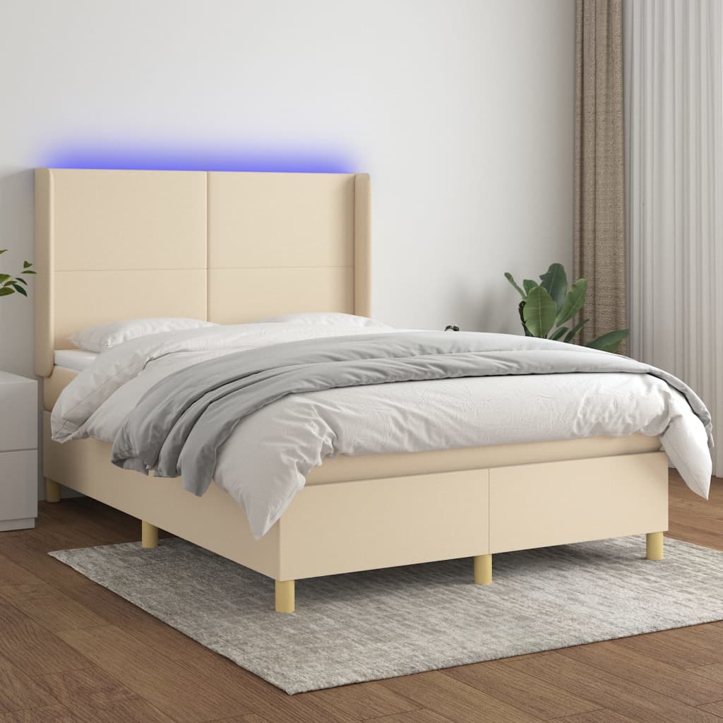 Krevet box spring s madracem LED krem 140x190 cm od tkanine