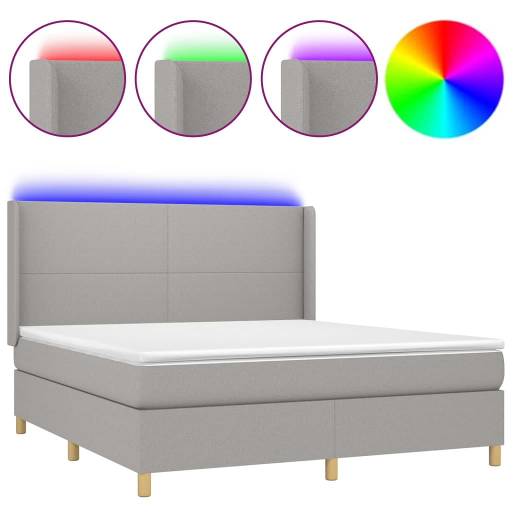 Krevet box spring s madracem LED svjetlosivi 160x200 cm tkanina