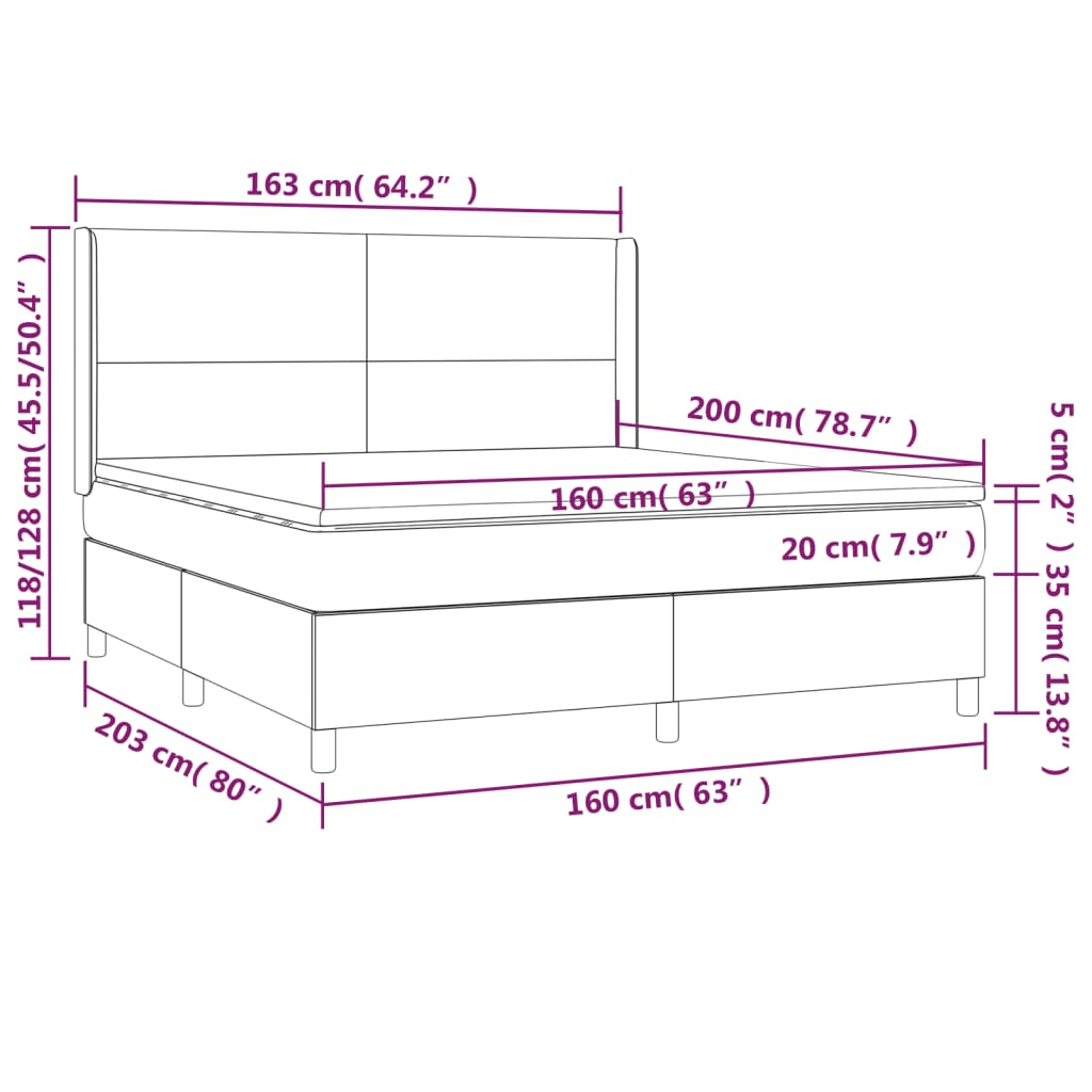 Krevet box spring s madracem LED tamnosmeđi 160x200 cm tkanina