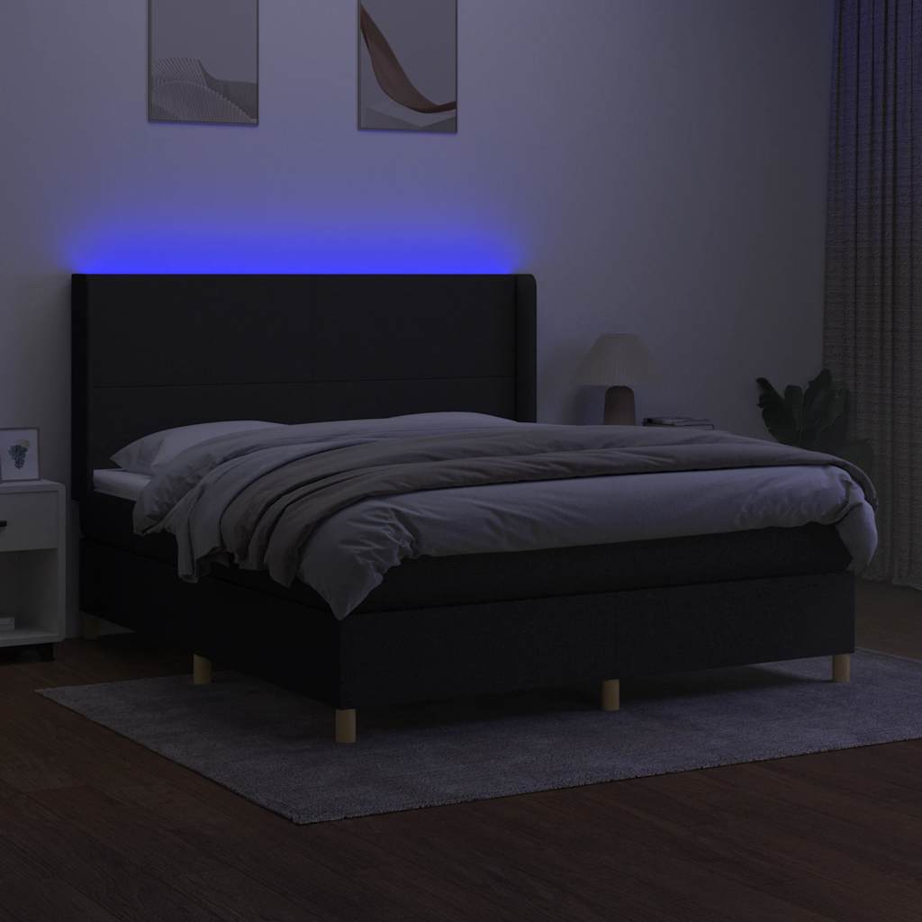 Krevet box spring s madracem LED crni 180x200 cm od tkanine