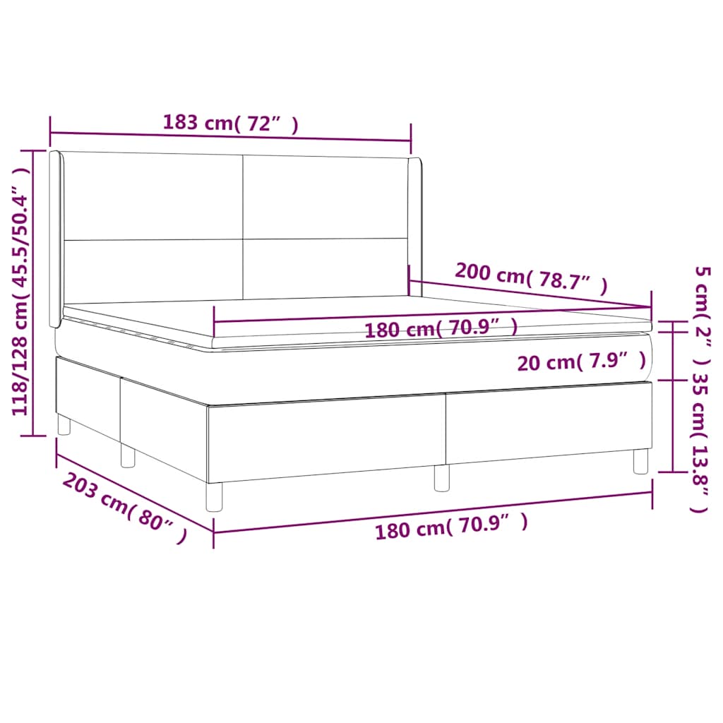 Krevet box spring s madracem LED crni 180x200 cm od tkanine