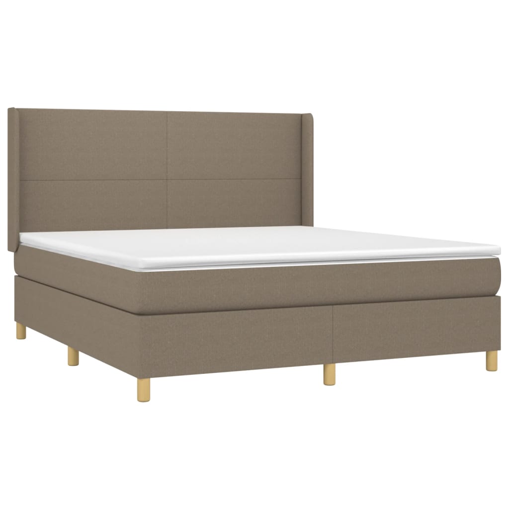 Krevet box spring s madracem LED smeđesivi 180x200 cm tkanina