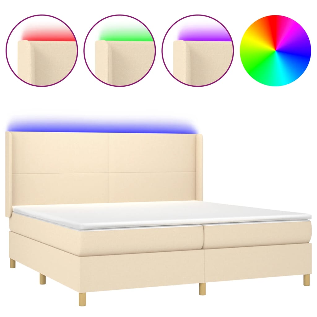 Krevet box spring s madracem LED krem 200x200 cm od tkanine