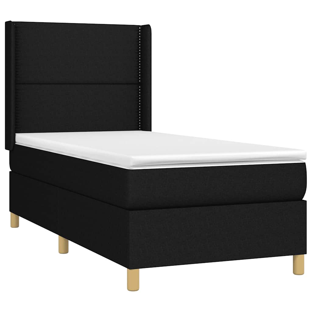 Krevet box spring s madracem LED crni 90x190 cm od tkanine