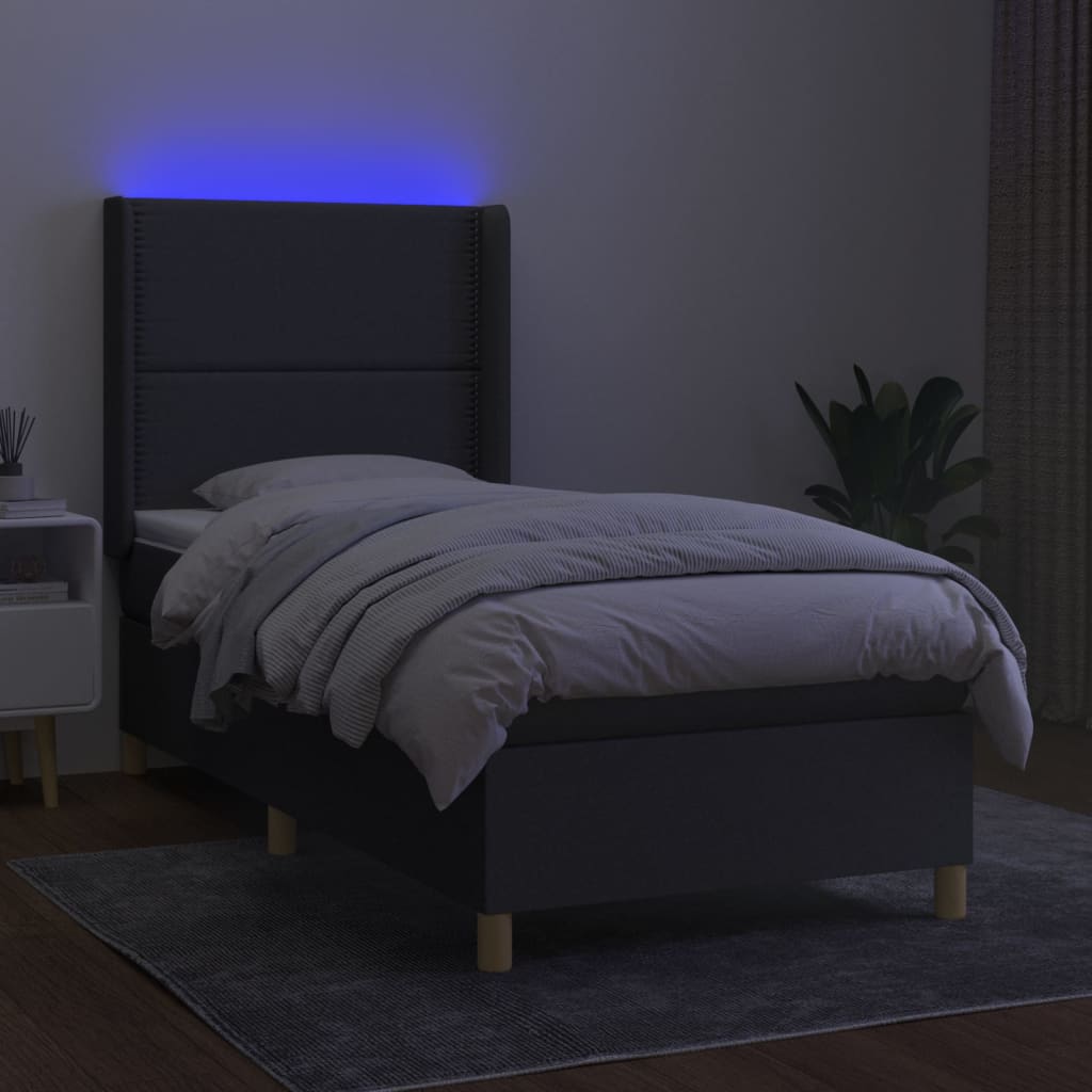 Krevet box spring s madracem LED tamnosivi 100x200 cm tkanina